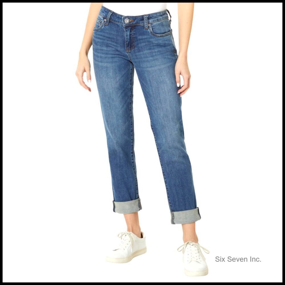 Boyfriend Jeans Mid Rise Tapered Leg Denim Comfortable Stretch Fit Classic